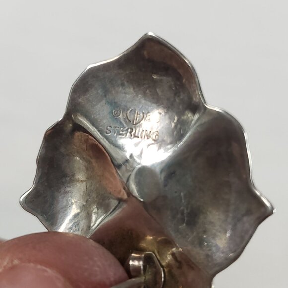 Carol Felley ‘85 925 Sterling Hibiscus Flower Post Earrings Vintage - Picture 4 of 6